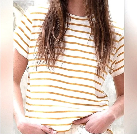 AYR Sno Cone Tee, Tumeric + White Stripe, size L - Picture 1 of 6